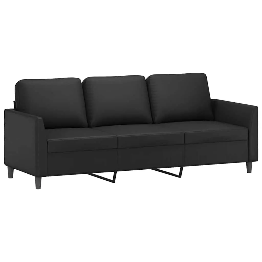 3SeaterBlackFauxLeatherSofa180cmWithFootstoolModernDesignLivingRoomFurniture