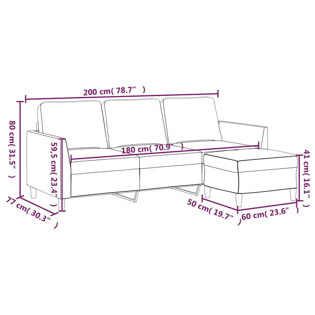 3SeaterBlackFauxLeatherSofa180cmWithFootstoolModernDesignLivingRoomFurniture