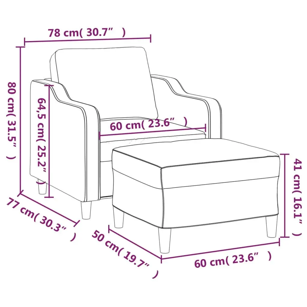 Sofa Chair Fabric 60cm Dark Grey with Footstool