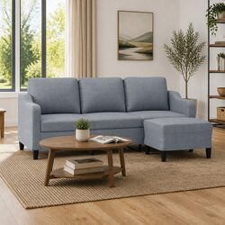 Durable Grey Fabric 3-Seater Sofa with Footstool 180cm