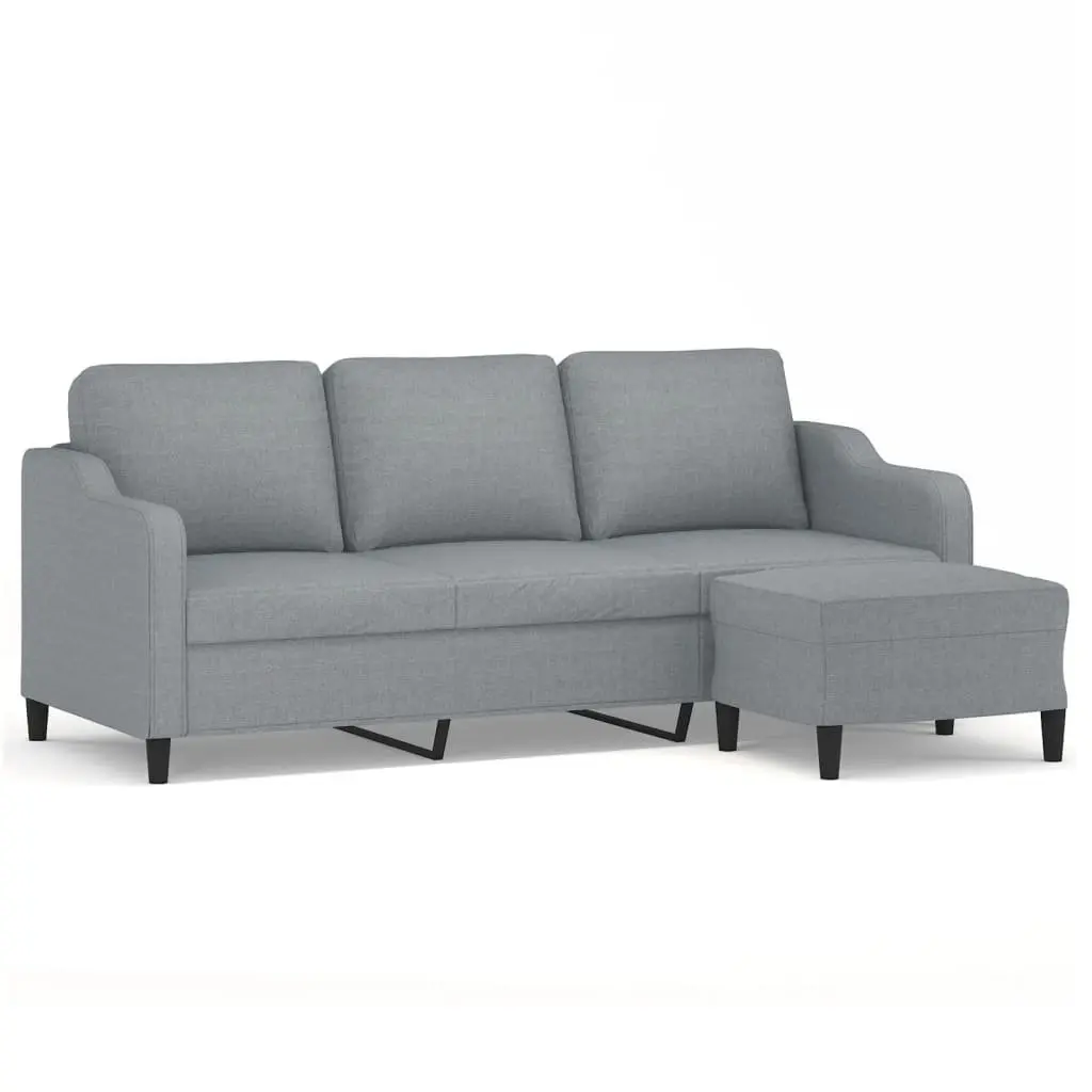 Grey Fabric 3-Seater Sofa with Footstool 180cm