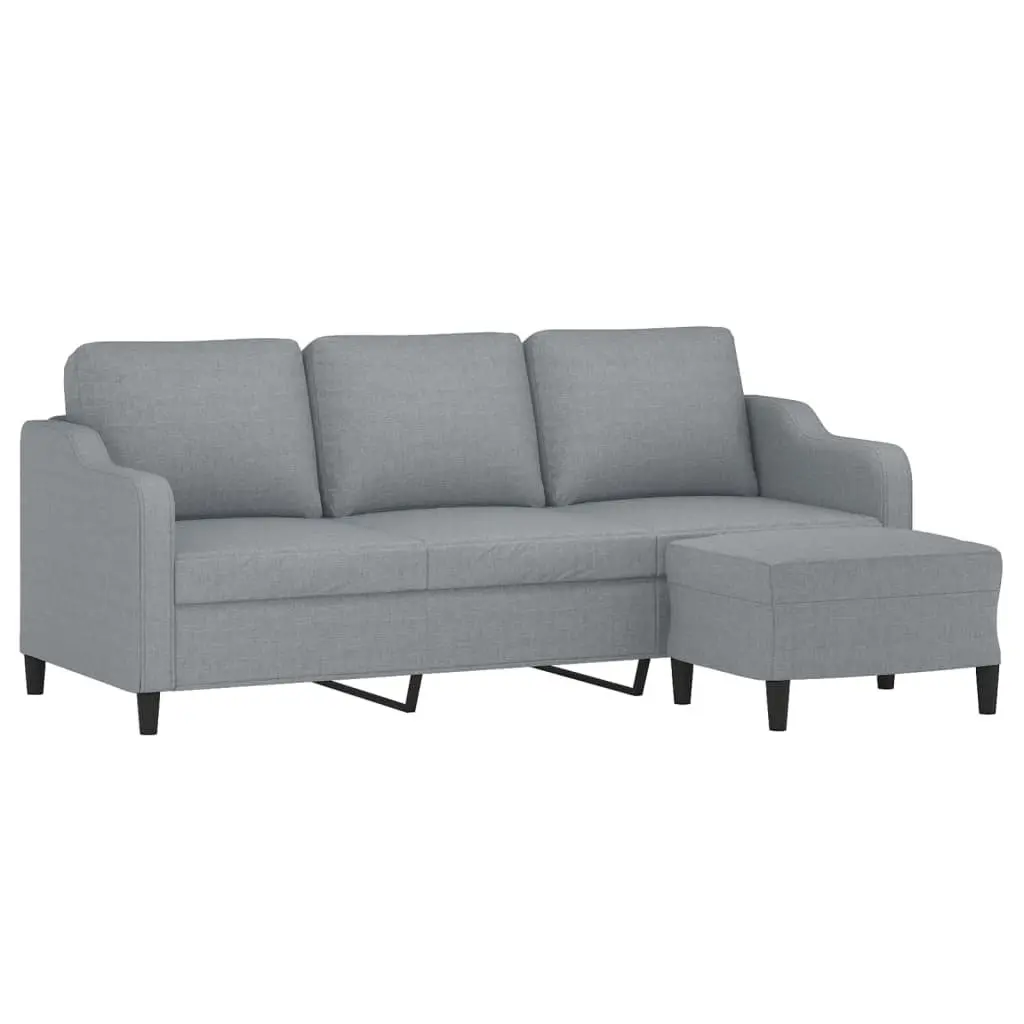 Grey Fabric 3-Seater Sofa with Footstool 180cm