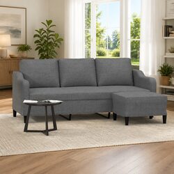 Durable 3-Seater Sofa with Footstool in Grey 180cm