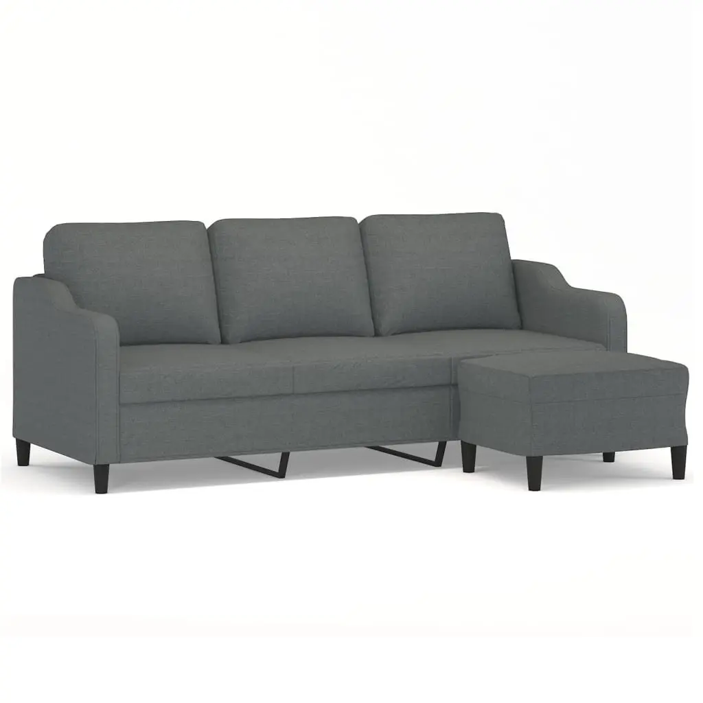 3-Seater Sofa with Footstool in Grey 180cm