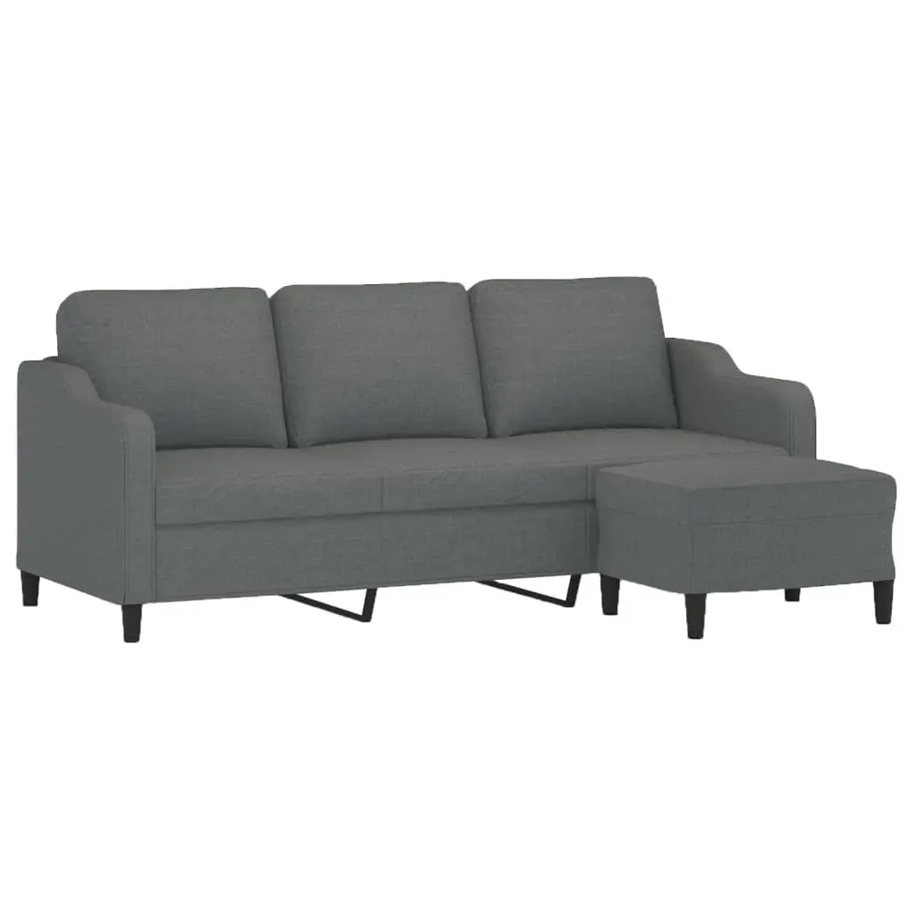 3-Seater Sofa with Footstool in Grey 180cm