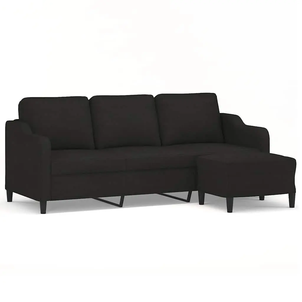 3-Seater Sofa Fabric 180cm Black with Footstool