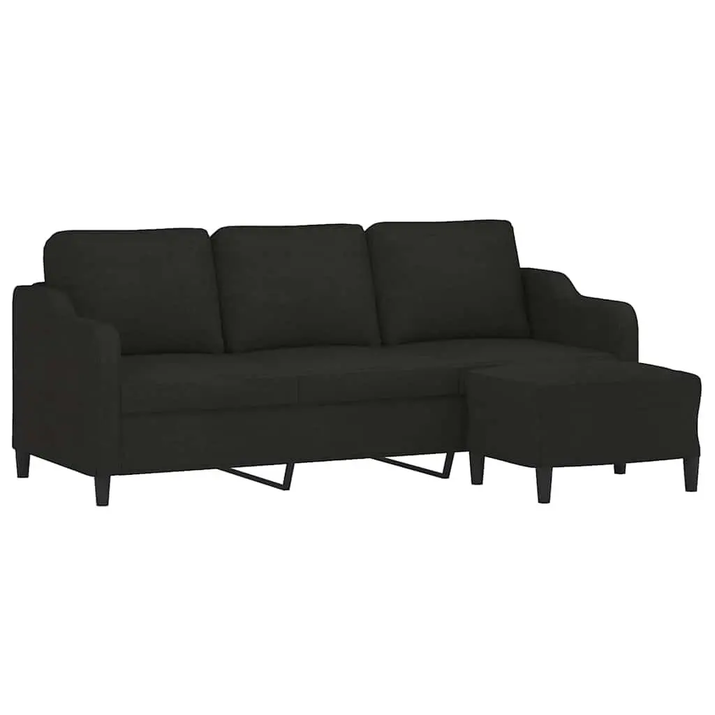 3-Seater Sofa Fabric 180cm Black with Footstool