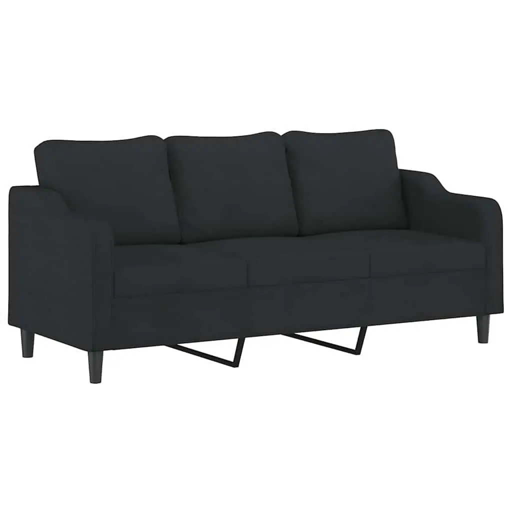 3-Seater Sofa Fabric 180cm Black with Footstool
