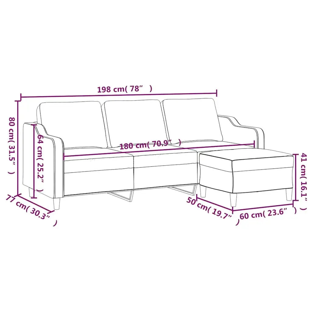 3-Seater Sofa Fabric 180cm Black with Footstool