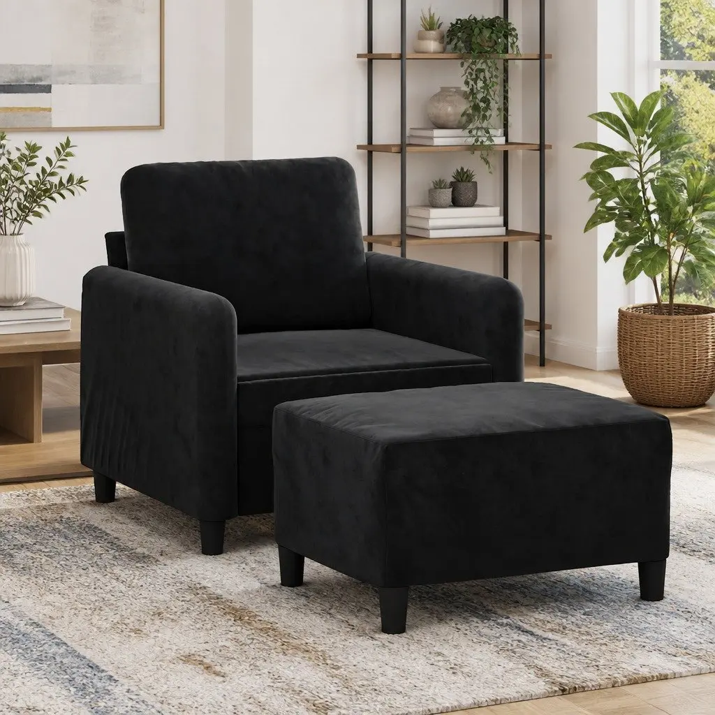 Sofa Chair Velvet 60cm Black with Footstool