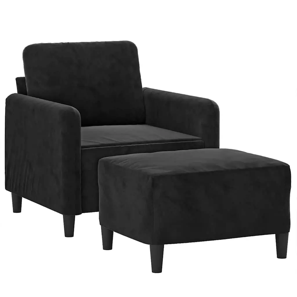 Sofa Chair Velvet 60cm Black with Footstool