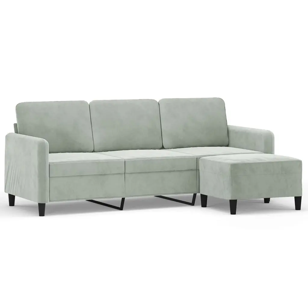 3-Seater Sofa Velvet Light Grey 180cm with Footstool