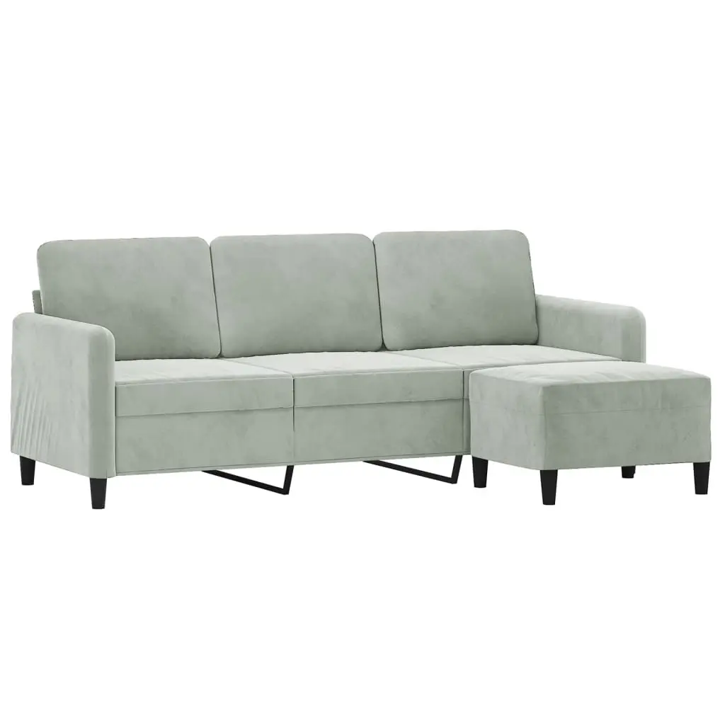 3-Seater Sofa Velvet Light Grey 180cm with Footstool