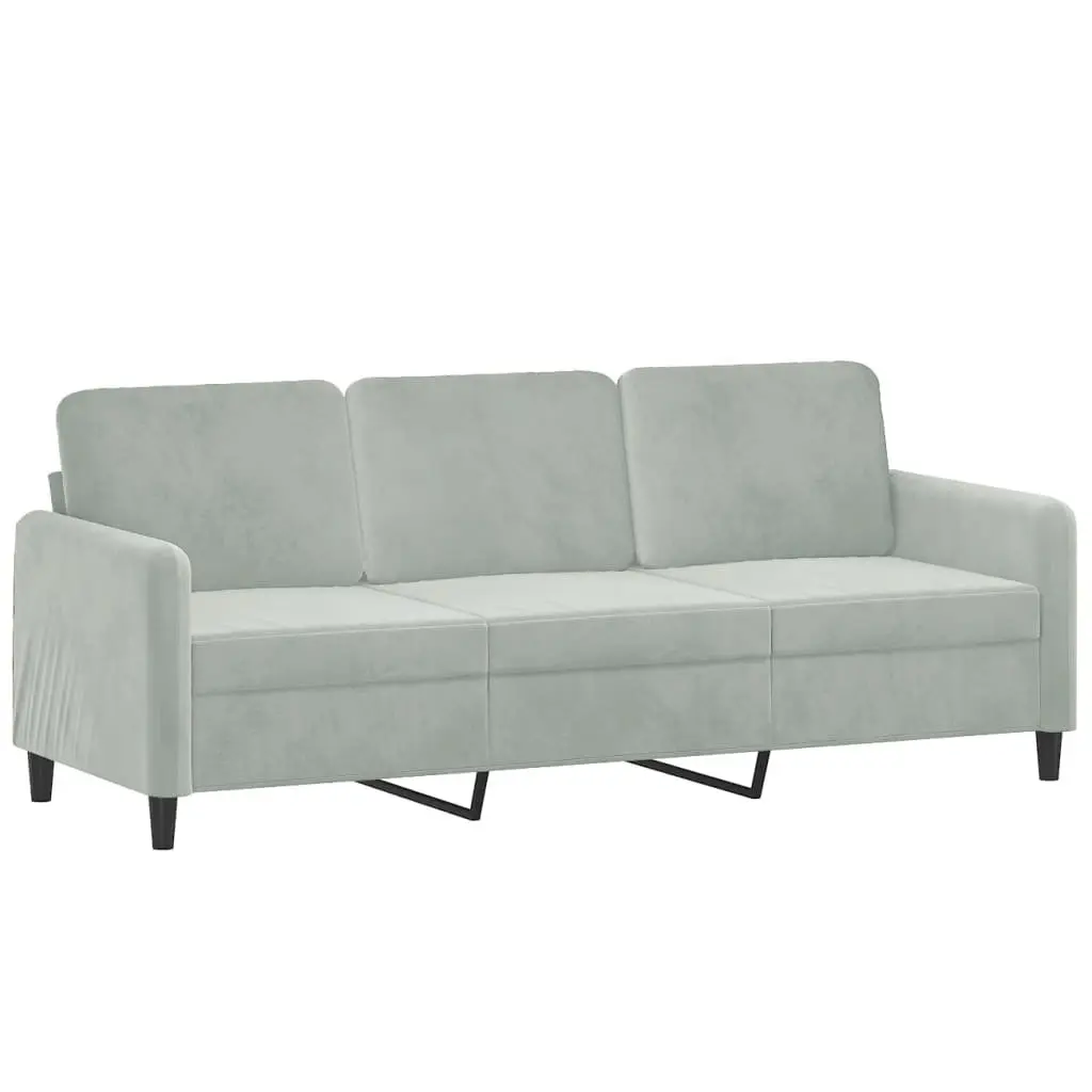 3-Seater Sofa Velvet Light Grey 180cm with Footstool