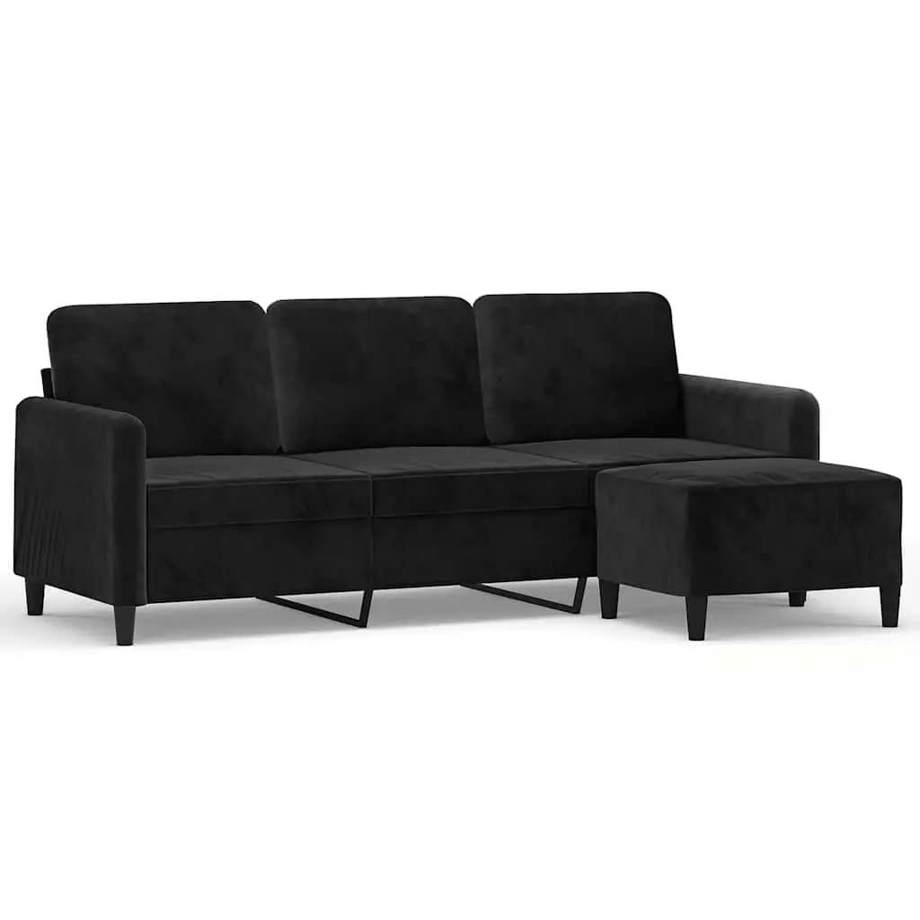 3-Seater Sofa with Footstool in Black