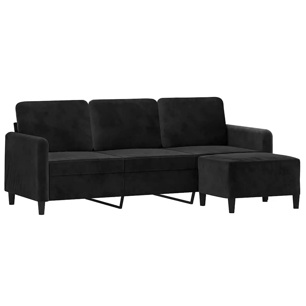 3-Seater Sofa with Footstool in Black