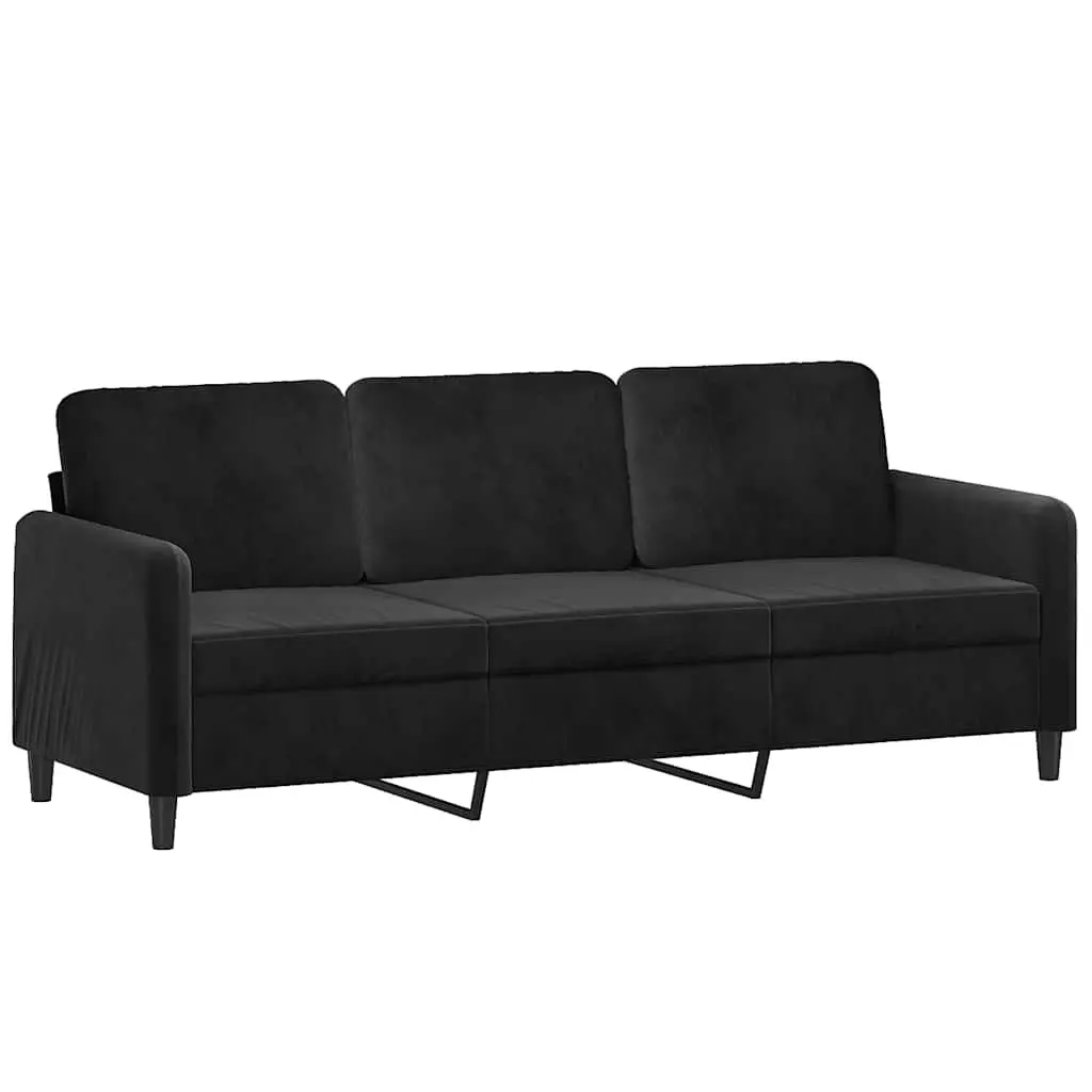 3-Seater Sofa with Footstool in Black