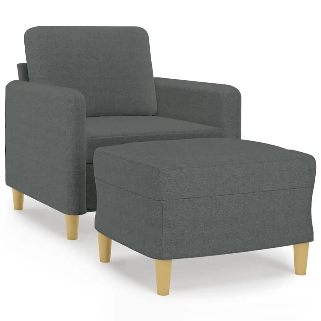 Grey Fabric Sofa Chair with Footstool Armchair Lounge Seat Living Room Furniture