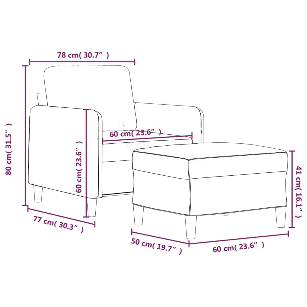 Grey Fabric Sofa Chair with Footstool Armchair Lounge Seat Living Room Furniture