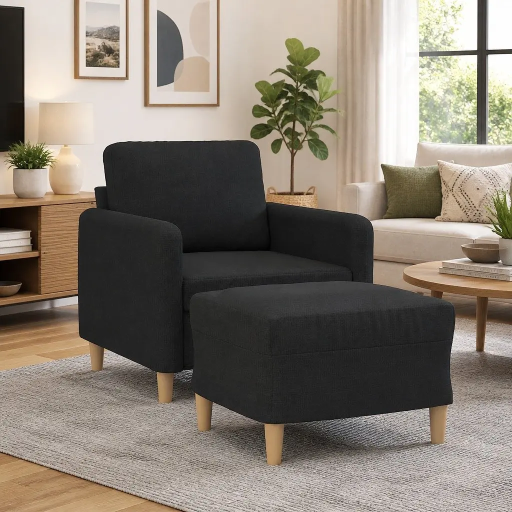 Black Fabric Sofa Chair with Footstool Relaxing Lounge Armchair Seating