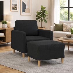 Durable Black Fabric Sofa Chair with Footstool for Comfort