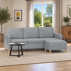 Durable 3-Seater Sofa with Footstool Grey 180cm