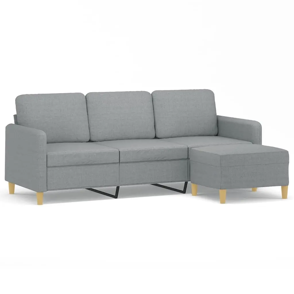 3-Seater Sofa Fabric 180cm Grey with Footstool