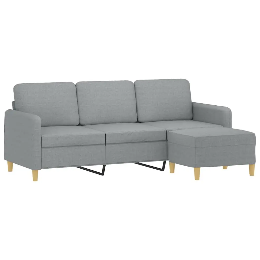 3-Seater Sofa Fabric 180cm Grey with Footstool