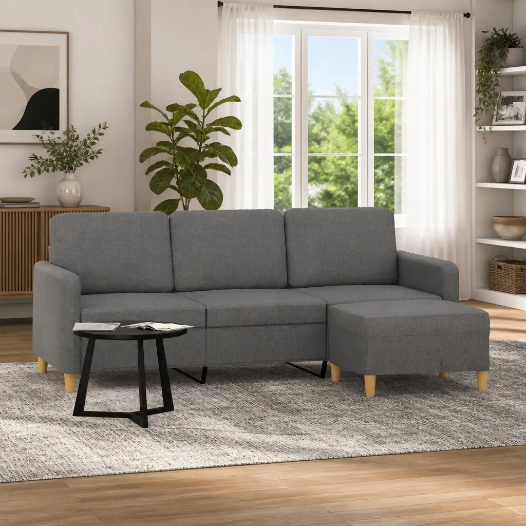 3-Seater Sofa with Grey Footstool 180cm