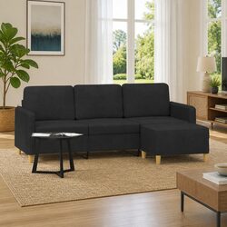 Durable 3-Seater Sofa with Footstool in Black