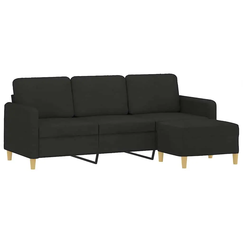 3-Seater Sofa with Footstool in Black