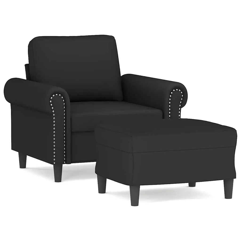 Black Velvet Accent Armchair with Footstool Set