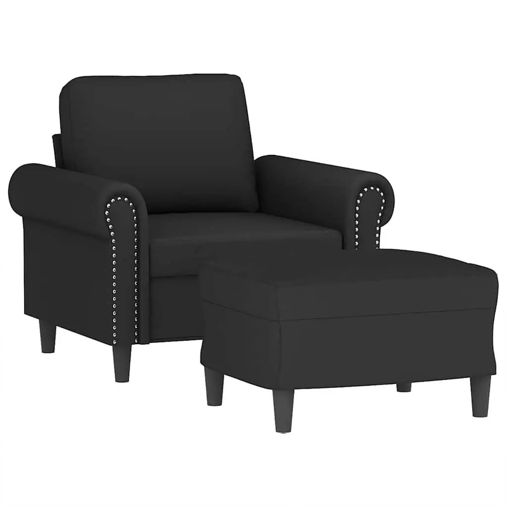 Black Velvet Accent Armchair with Footstool Set