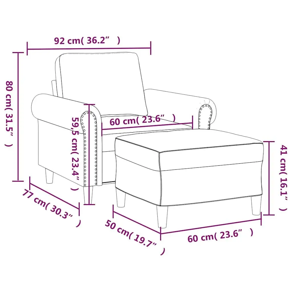 Black Velvet Accent Armchair with Footstool Set