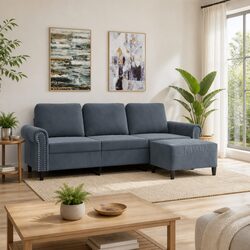 3-Seater Sofa with Footstool Grey Velvet for Modern Spaces
