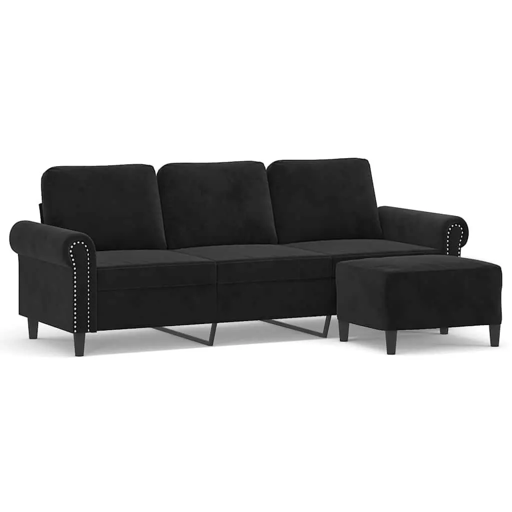 3-Seater Sofa Velvet 180cm Black with Footstool