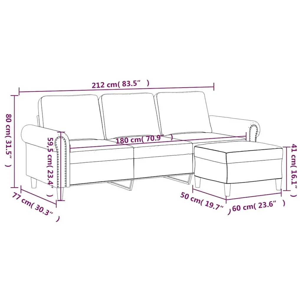 3-Seater Sofa Velvet 180cm Black with Footstool