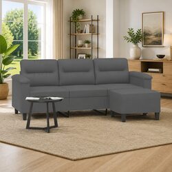 Durable 3-Seater Sofa with Footstool in Grey 180cm