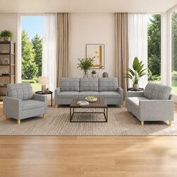 High-Quality 3 Piece Sofa Set in Grey Fabric
