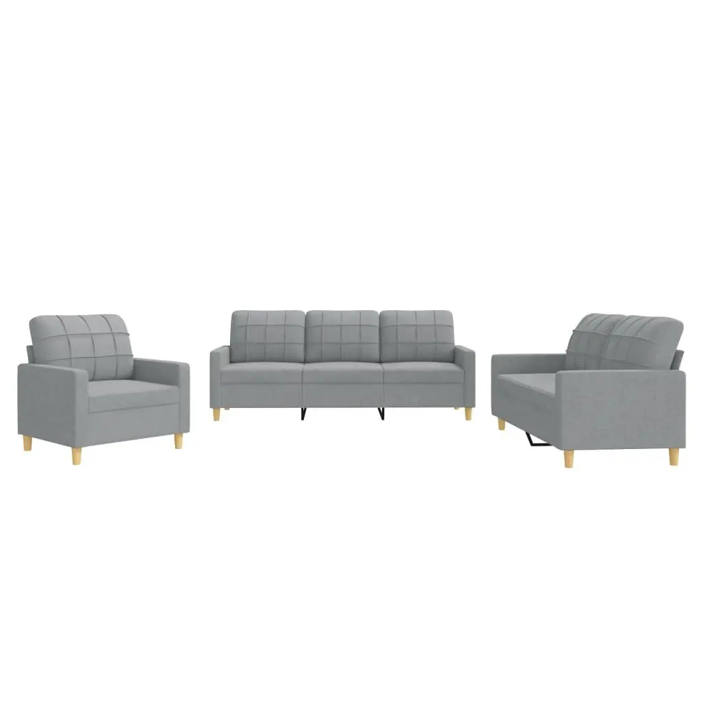 3 Piece Sofa Set in Grey Fabric