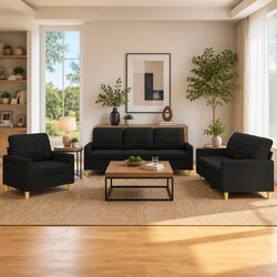 Durable Black Fabric 3 Piece Sofa Set for Your Living Room