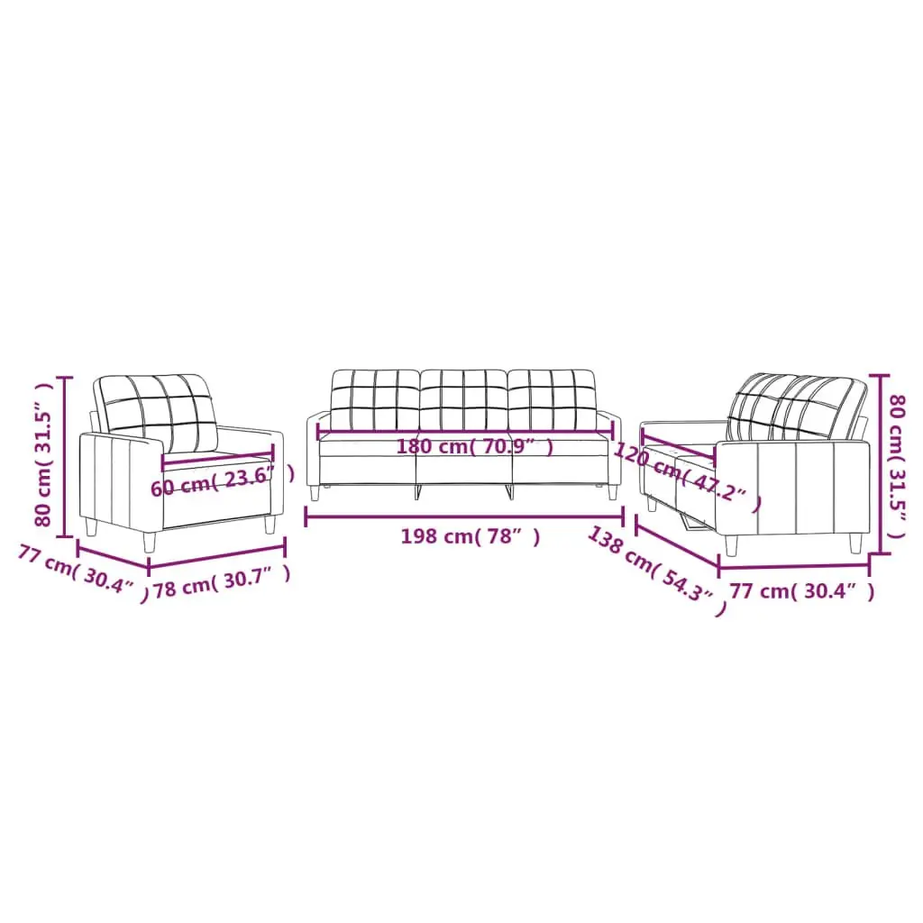 3 Piece Sofa Set Fabric Black