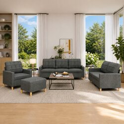 Durable 4 Piece Grey Sofa Set with Cushions and Footstool