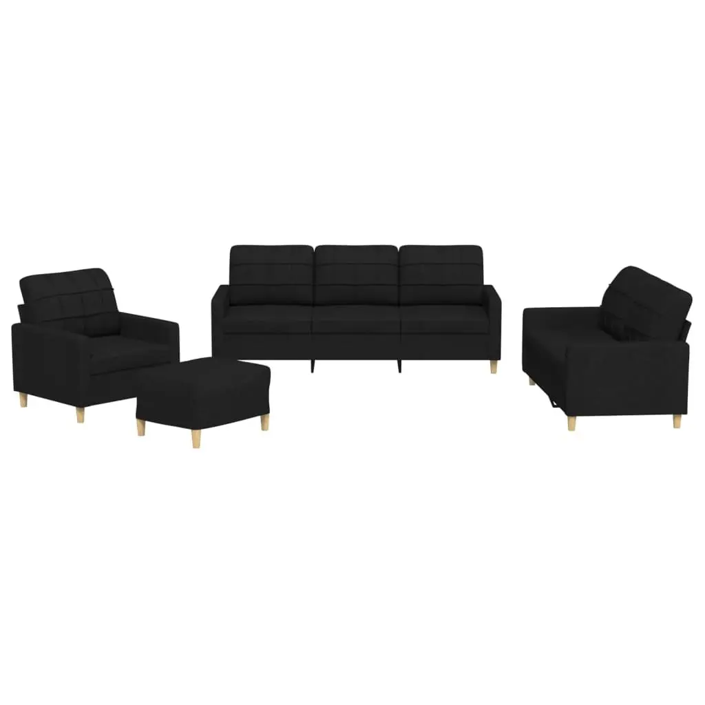 4 Piece Sofa Set with Cushions in Black Fabric