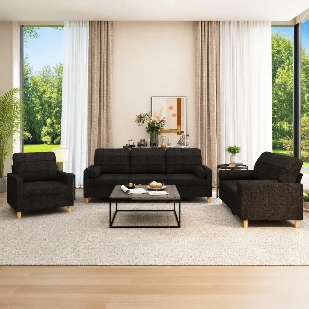 3 Piece Sofa Set Fabric Black