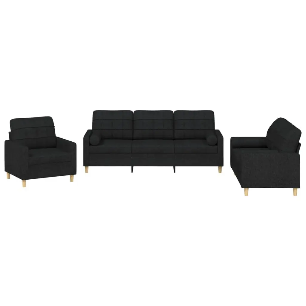3 Piece Sofa Set Fabric Black