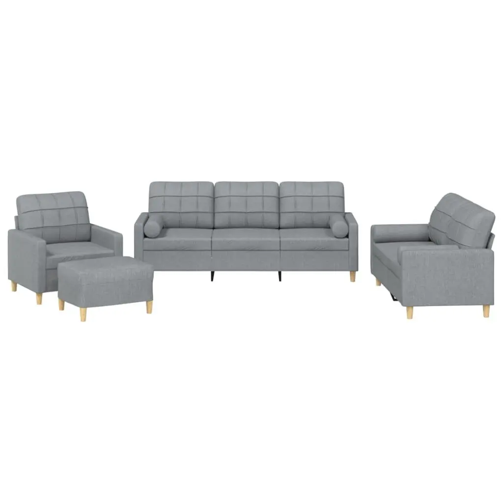4 Piece Grey Fabric Sofa Set with Ottoman