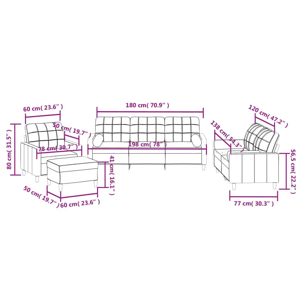 4 Piece Sofa Set Fabric Grey Lounge with Pillows Footstool