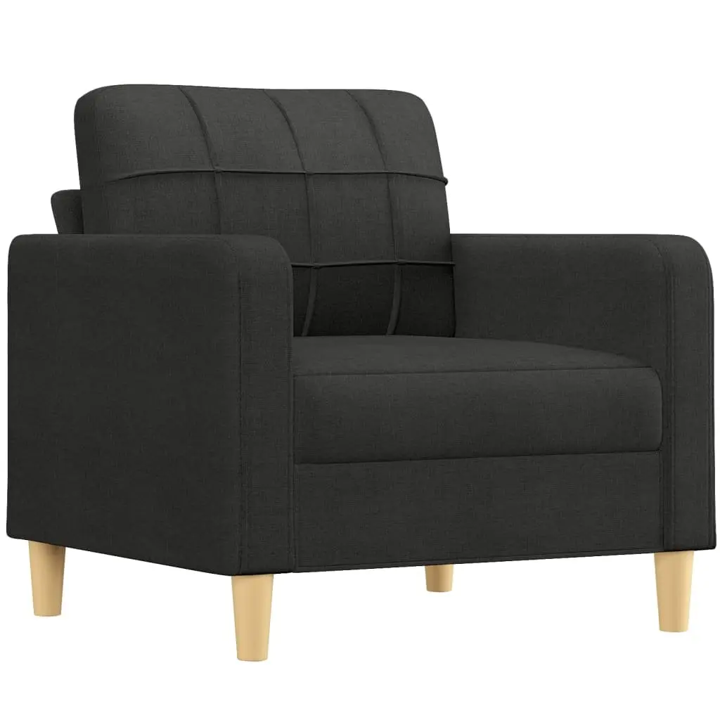 Sofa Set Fabric 4 Piece Black Living Room with Pillows Ottoman Footstool