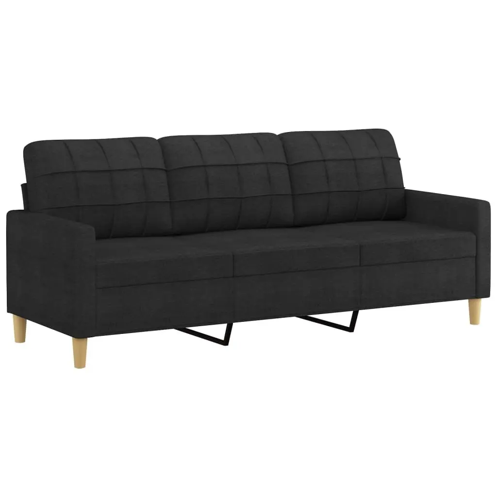 Sofa Set Fabric 4 Piece Black Living Room with Pillows Ottoman Footstool